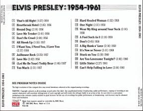 The King Elvis Presley, Back Cover / CD / Elvis Presley: 1954-1961 / 2RNR-06 TCD-106 / 1988