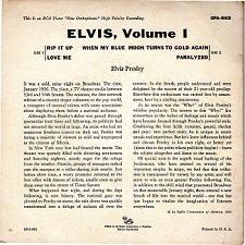The King Elvis Presley, , Back Cover, EP, Elvis, Volume 1, EPA-992, 1956