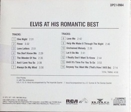 The King Elvis Presley, CD, RCA, DPC1-0984, 1991, At The Romantic Best