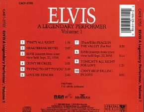 The King Elvis Presley, camden, cd, Back Cover, Elvis; A Legendary Performer,Vol.1 (Special Music Release), Cad1-2705, 1989