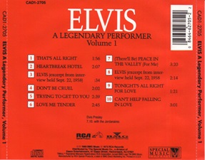 The King Elvis Presley, camden, cd, Back Cover, Elvis; A Legendary Performer,Vol.1 (Special Music Release), Cad1-2705, 1989