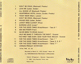 The King Elvis Presley, Import, 1989, The Complete On Tour Session Vol. 3
