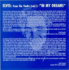 The King Elvis Presley, Memory, CD, From The Vaults Vol.1  In My Dreams, 2001, 1999