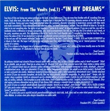 The King Elvis Presley, Memory, CD, From The Vaults Vol.1  In My Dreams, 2001, 1999