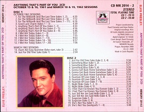 The King Elvis Presley, Back Cover / CD / Anything That's Part Of You / 2014-2 / 2000
