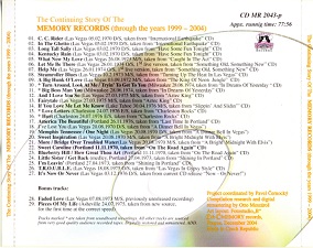 The King Elvis Presley, Back Cover / CD / The Continuing Story Of The Memory Records  / 2043-2 / 2004