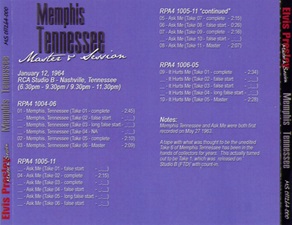 The King Elvis Presley, Front Cover / CD / MS 011264-000, Master & Sessions / Memphis Tennessee