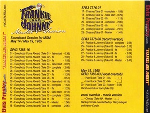The King Elvis Presley, Front Cover / CD / MS 05141963-003, Master & Sessions / Frankie And Johnny