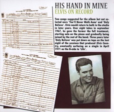 The King Elvis Presley, Front Cover / CD / MS 103060-002, Master & Sessions / His Hand In Mine [A Gospel Masterpiece]