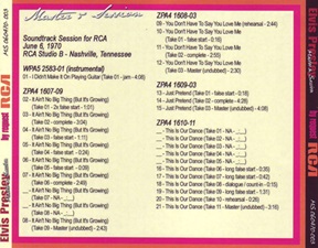 The King Elvis Presley, Front Cover / CD / MS 0060470-003, Master & Sessions / By Request Tape 3