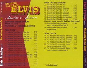 The King Elvis Presley, Front Cover / CD / MS 032772-001, Master & Sessions / Standing Room Only Disc 1