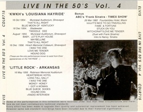 The King Elvis Presley, Other, 1993, Live In The 50's Vol. 4