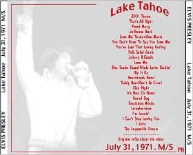 The King Elvis Presley, CDR PA, July 31, 1971, Lake Tahoe