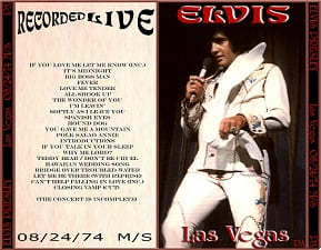 The King Elvis Presley, CDR PA, August 24, 1974, Las Vegas, Nevada, Recorded Live In Las Vegas