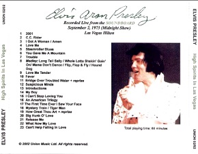 The King Elvis Presley, CD CDR Other, 1973, High Spirits In Las Vegas