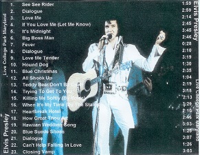 The King Elvis Presley, CD CDR Other, 1974, Live College Park Maryland