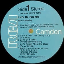 The King Elvis Presley, LP, Camden, CAS-2408, 1970, Let’s Be Friends