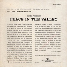 The King Elvis Presley, Back Cover, EP, Peace In The Valley, EPA-4054, 1957