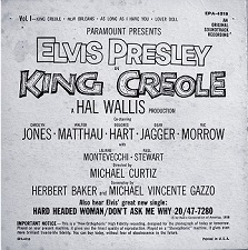 The King Elvis Presley, Back Cover, EP, King Creole Volume 1, EPA-4319, 1958