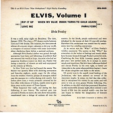 The King Elvis Presley, , Back Cover, EP, Elvis, Volume 1, EPA-992, 1956