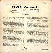 The King Elvis Presley, , Back Cover, EP, Elvis, Volume 2, EPA-993, 1956