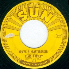The King Elvis Presley, Sun Side B, Single, Milkcow Blues Boogie / You're a Heartbreaker, SUN215, 1954